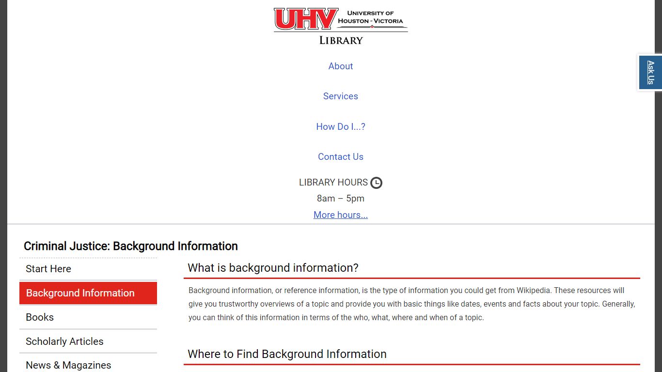 Background Information - Criminal Justice - Library at UHV Library
